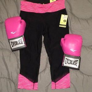 Black pink stripe performance fit capri